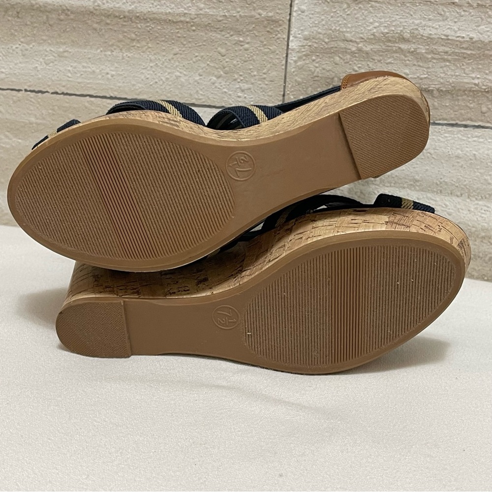 Merona Women's Strappy Blue Fabric Cork Wedge Sandal Open Toe Casual 7.5 - Picture 8 of 13